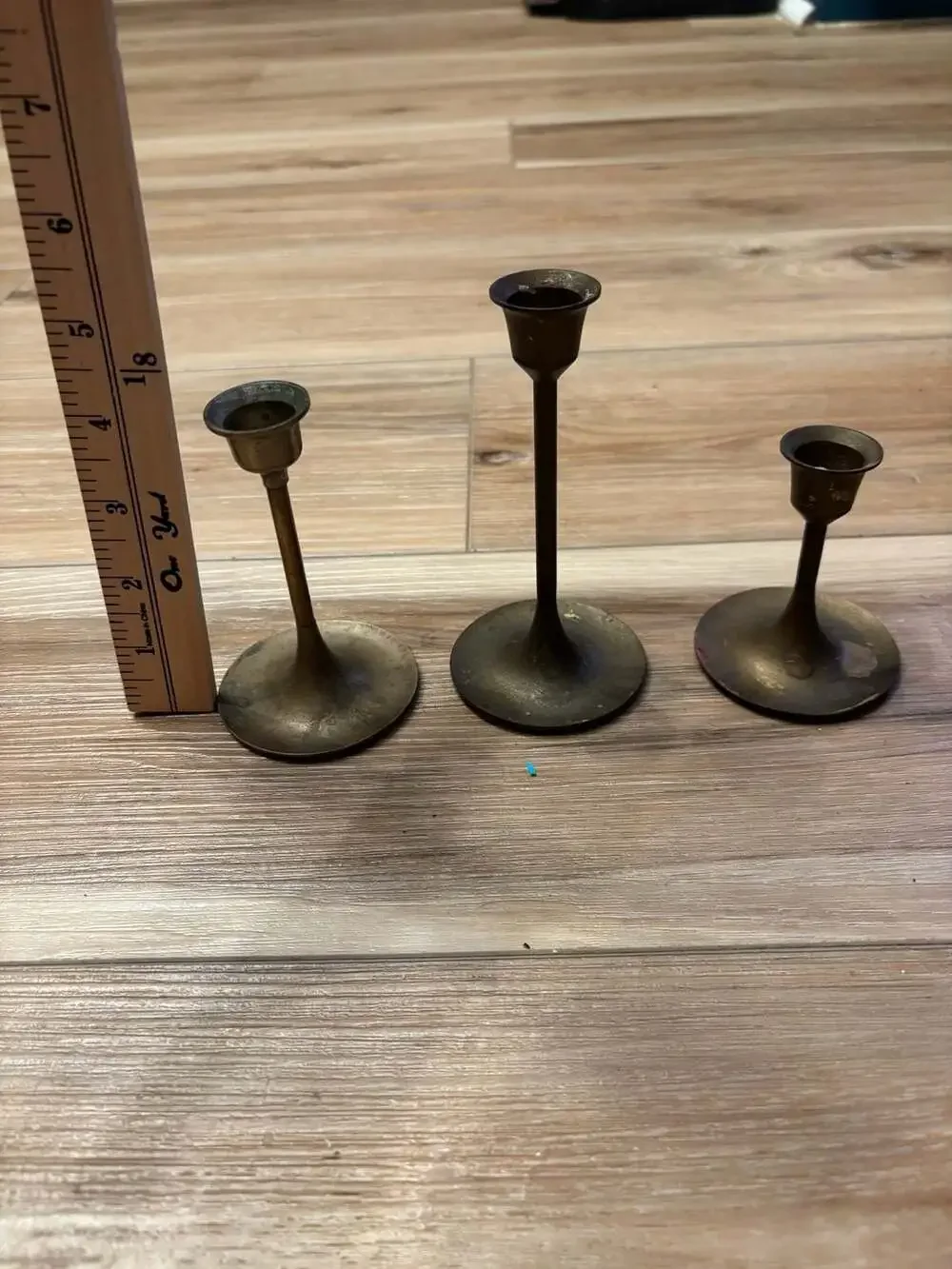 Vintage Tapered Solid Brass Candlestick Holders, Set of 3, Made in Taiwan